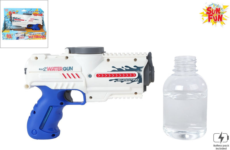 Afbeelding laden in galerijviewer, Sun fun waterpistool elektrisch met fles 18cm wit blauw speelgoed .
