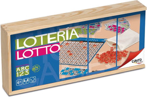 Cayro loterij 48 kaarten in houten doos - klassiek bingospel met houten fiches en stoffen zakje - rood beschilderde rand - 2-8 spelers - vanaf 6 jaar - collection