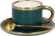 Homla zintuiglijke koffiekop porselein met schotel lepel - theemok kop koffieservies - vintage rvs 200ml smaragd goud