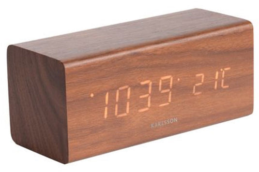 Karlsson wekker block - donker hout - 16x7,2x7cm - scandinavisch - wekker voor slaapkamer - wekkers