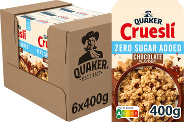 Quaker cruesli zero sugar added chocolade - ontbijtgranen - 6 x 400 gram