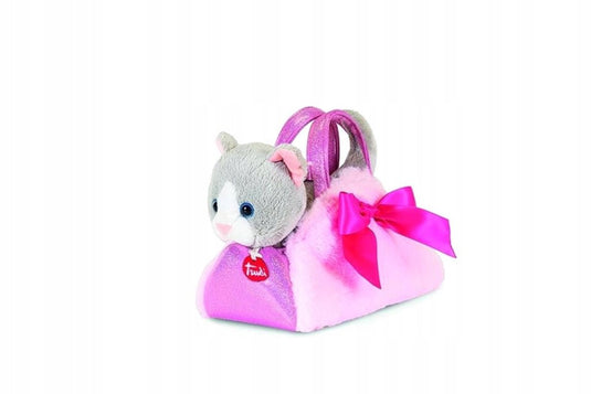 Trudi - fashion bags knuffel katje in tas 20 cm - handgemaakt in italië - pluche knuffel - knuffeldier voor jongens en meisjes - wit blauw - 17x20x11 cm maat xs