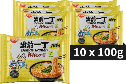 Nissin demae ramen - veggie miso noodles bowl - instant noedels - vegan - 10 stuks