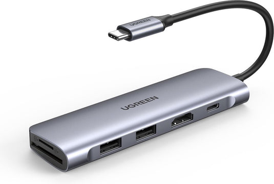 Ugreen hub adapter 6in1 usb-c voor computers 2x usb 3.0 hdmi sd microsd 100w