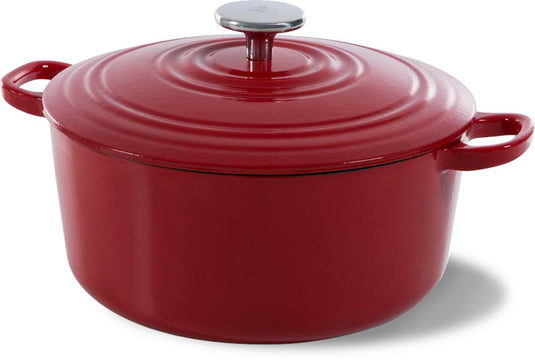 Bk bourgogne braadpan gietijzer 20cm 2.5l - inductie braadpan - gietijzeren braadpan - ovenbestendig tot 230 graden - deksel met druipringen - wit geëmailleerde binnenkant - chili red