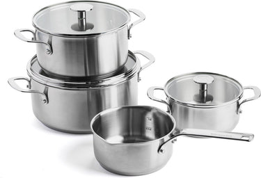 Kitchenaid stainless steel kookpannenset 7-delig - 16 20 24cm - 1.5 3.1 4.8l - pfas-vrij - rvs pannenset - pannenset inductie - ovenbestendig tot 220°c - met glazen deksel - zilver