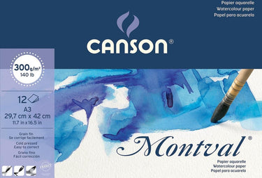 Canson montval aquarelpapier, wit met fijne korrel 300 g m², ft a3, blok met 12 vellen