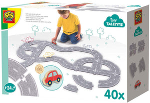 Ses creative tiny talents vilten wegencircuit met houten auto - 40 stuks - vanaf 2 jaar - baby speelgoed - motorische ontwikkeling - schoencadeautjes sinterklaas