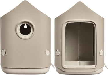 Elho cosy bird house and feeder - vogelhuisje en vogelvoederhuisje - 100% gerecycled plastic - l17.6 x b18 x h23 cm - paddenstoel beige
