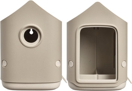 Elho cosy bird house and feeder - vogelhuisje en vogelvoederhuisje - 100% gerecycled plastic - l17.6 x b18 x h23 cm - paddenstoel beige