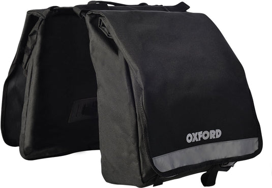 Oxford dubbele fietstas - fietstas - dubbele fietstas met handgreep - reflecterende details - 2x 10 liter - zwart - waterafstotend - elektrische fietstas - 20 liter totaal