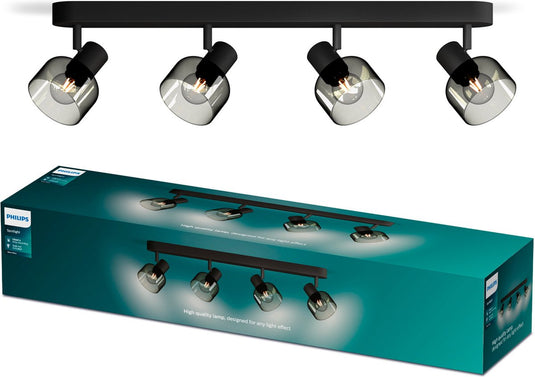 Philips led philips sleet spot - plafondspot met vier lichtpunten - met gerookt glas - kleine fitting e14