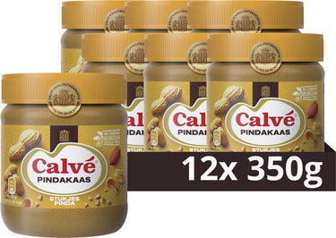Calve calvé pindakaas - stukjes pinda - zonder toegevoegde suikers - 12 x 350 g