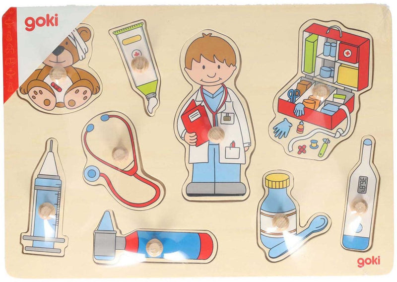 Afbeelding laden in galerijviewer, Goki houten noppenpuzzel - bij de dokter
