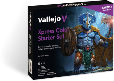 Vallejo hobbyverf acrylverf - 72209 xpress color - starter set kleurenset met 1 exclusieve miniatuur en 1 penseel - acryl set - 12x verf set - 12x 18 ml