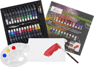 Nassau fine art acrylverf set | 24 acrylverf tubes | paletmes | 2 x penselen | inclusief canvas