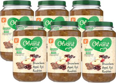 Olvarit babymaaltijd 6+ maanden – bruine bonen appel rijst rundvlees – 6 x 200g