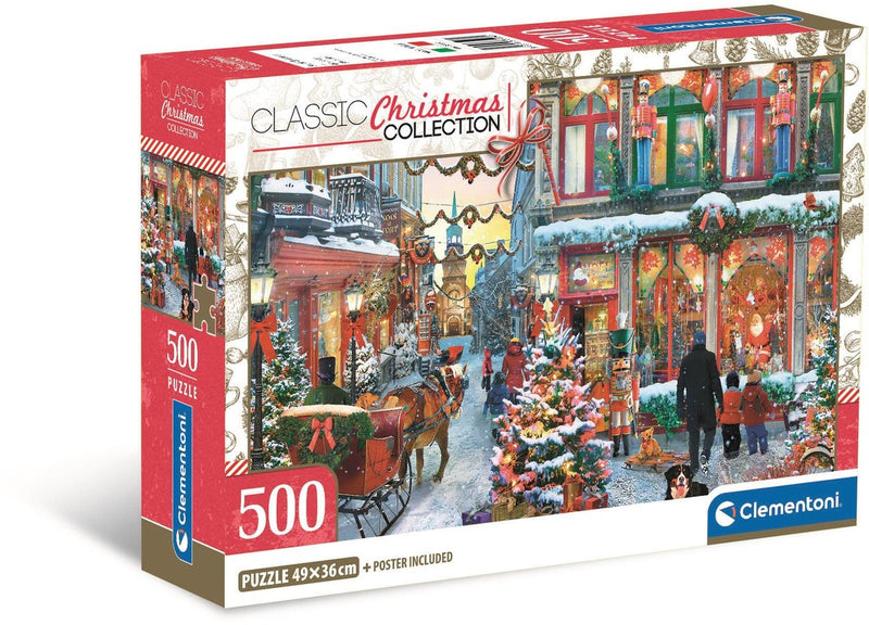 Afbeelding laden in galerijviewer, Clementoni legpuzzel kerst puzzel 500 stukjes besneeuwd dorp poster.

