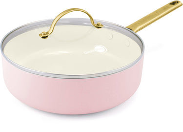 Greenpan padova roze keramische inductie hapjespan met deksel 24cm - pfas-vrij - inductie hapjespan - ovenbestendig tot 200°c - vaatwasserbestendig - rvs handgreep - met deksel – roze