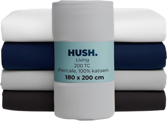 Hush. living hush living - hoeslaken percale 180x200+30cm - 100% katoen - 200tc - extra fris en koel - sterk en slijtvast - elastiek rondom - lichtgrijs