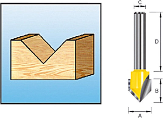 Makita 90° 19,05x15,88mm s 8mm freesbit v-groeffrees - d-10724
