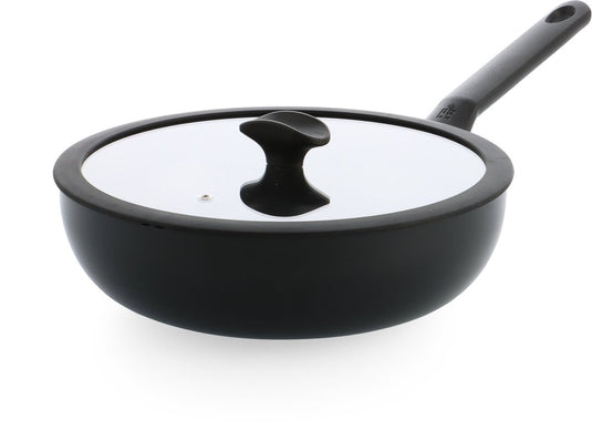 Bk enjoy wokpan 28cm – 4.2l – pfas-vrije antikleeflaag – wokpan inductie – keramische pan - ovenbestendig tot 160°c - koudgrepen - met glazen deksel - zwart