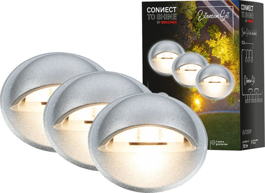 Briloner connect to shine - led grondspot voor buiten - set van 3 - tuinverlichting uitbreidingsset - warm wit licht - ip65 - ø3.5x3.6 cm