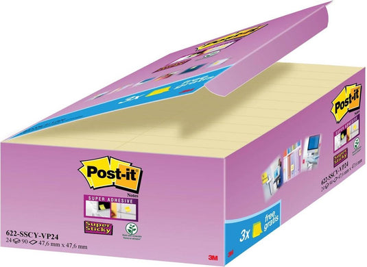Post-it zelfklevende notes 24 x 90 vel 47.6 x 47.6 mm blanco kanariegeel