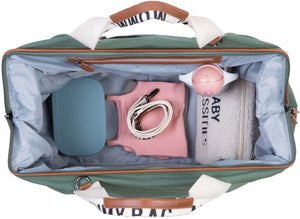 Childhome mommy bag signature groen - luiertas van 58 liter met 5 kg draagvermogen - verzorgingstas met lederen details en canvas riemen - koelvak binnenin om flesjes vers te houden - waterafstotend - 55 x 30 x 40 cm