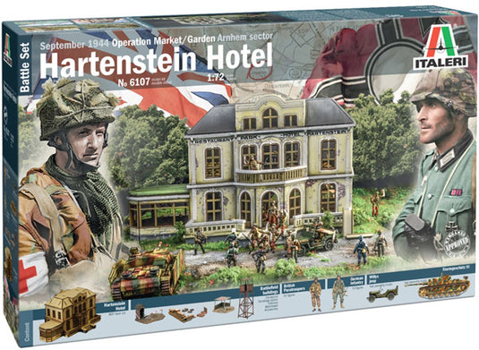 Italeri modelbouwpakket diorama - 6107 hartenstein hotel 1944 market garden arnhem nederland - september 1944 - battle set plastic - 1:72 - modelbouw
