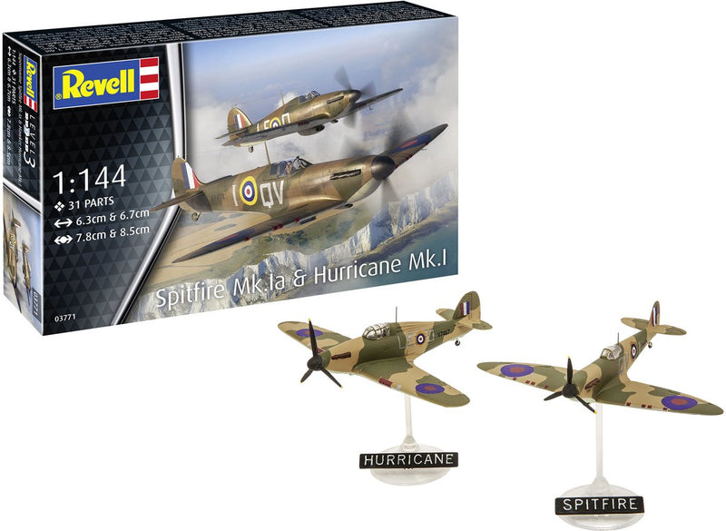 Afbeelding laden in galerijviewer, Revell modelbouwpakket - spitfire mk.1a hurricane mk.1 1:144 - 31dlg.
