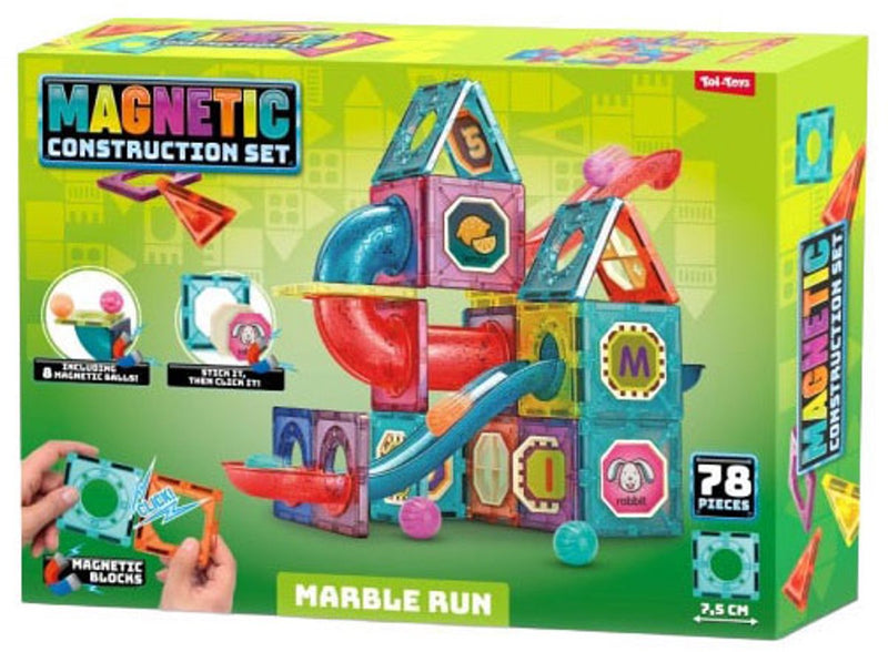 Afbeelding laden in galerijviewer, Toi-toys magnetische knikkerbaan bouwset kleurrijk speelgoed 78-delig.
