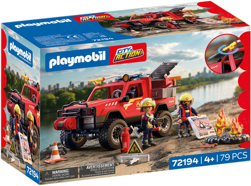 Afbeelding laden in galerijviewer, Playmobil city action brandweer pick-up terreinwagen met watersproeifunctie.
