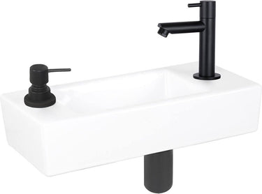 Differnz sapon fonteinset - 42.5x18.5x9cm - rechthoek - 1 kraangat - zwart mat - keramiek wit