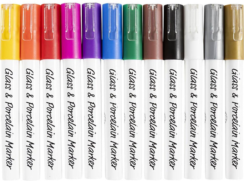 Afbeelding laden in galerijviewer, Creativ company https: www.cchobby.nl glas-porseleinstiften-lijndikte-1-2-mm-semi-dekkend-diverse-kleuren-12-stuk-1-doos
