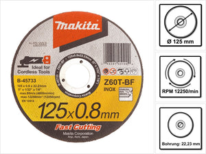 Makita b-45733 doorslijpschijf - 125 x 22,23 x 0,8mm - rvs - inox