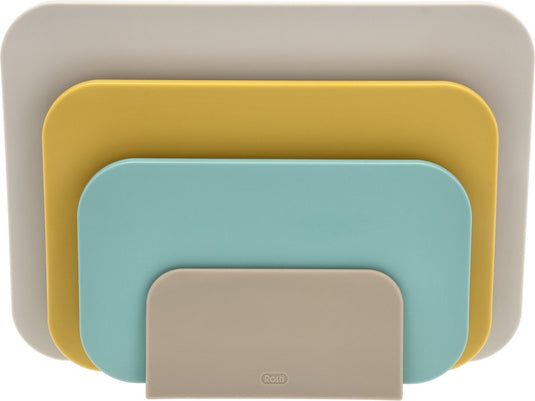 Rosti choptima snijplankenset 35,5 x 7 x 26,5 cm beach- kunststof - 4 snijplanken - vaatwasserbestendig - met houder - keuken