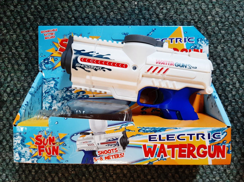 Afbeelding laden in galerijviewer, Sun fun waterpistool elektrisch met fles 18cm wit blauw speelgoed .
