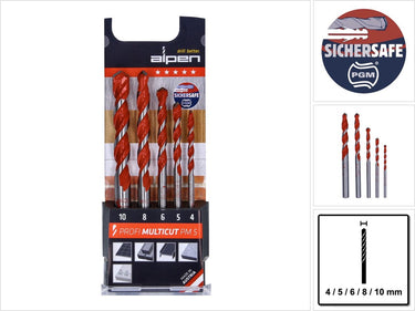 Alpen bohrersatz profi multicut 5tlg.4,5,6,8,10mm rd.