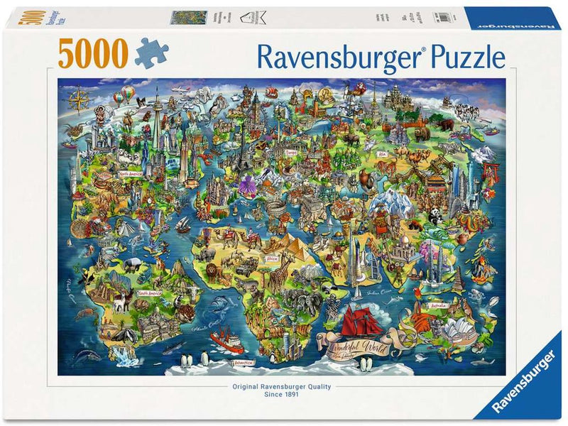 Afbeelding laden in galerijviewer, Ravensburger – wereldkaart met bezienswaardigheden – legpuzzel – 5000 stukjes
