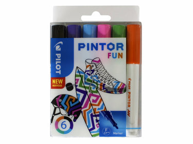 Pilot pintor fun markeerstift 6 stuk(s) zwart, lichtblauw, limoen, oranje, roze, violet kogelpunt