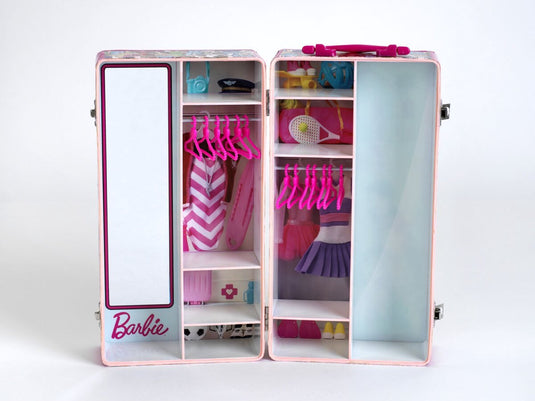 Klein toys barbie-kledingkoffer - kledingrekken en -legplanken - incl. accessoires- meerkleurig