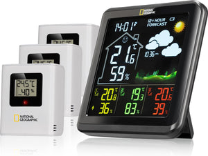 Bresser national geographic weerstation - va-kleurendisplayweerstation incl. 3 sensoren - met weersvoorspelling, alarmfunctie etc.