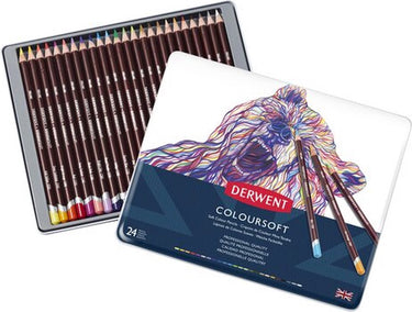 Derwent coloursoft kleurotloden in blik - set van 24 lichtechte potloden