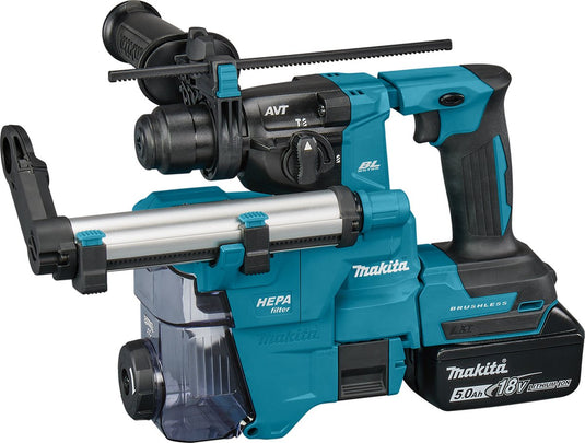Makita dhr183rtwj accu-combihamer voor sds-plus 18v 2x 5,0 ah accu + lader met stofafzuiging dx16 in makpac