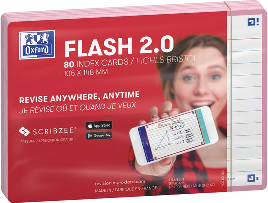 Oxford flash 2.0 - flashcards - gelijnd - a6 - roze rand - 80 stuks