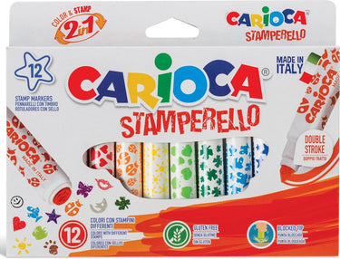 Carioca - stempelstift - superwashable - 12 stiften (= 12 kleuren en 12 stempelmotieven)