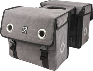 Willex dubbele fietstas - canvas - reflectie - 30 liter - universele bevestiging -grijs