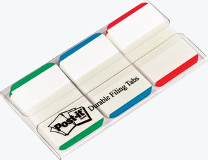 Post-it® index strong, witte achtergrond, groen, blauw, rood, 25.4 x 38 mm, 22 tabs kleur dispenser