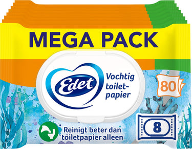 Edet vochtig wc papier maxi pack - 8 x 80 = 640 vellen